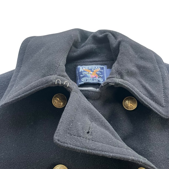 American Living Womens Sz S Black Gold Double Breasted Wool Blend Andre Pea Coat - Picture 7 of 14